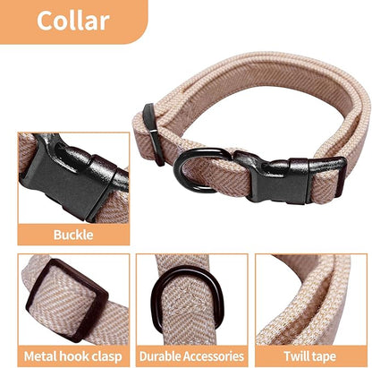 EVERKING 5-Piece Dog Travel Set, Adjustable Harness, Leash, Collar, Poop Bags, Bowtie for Small Medium Dogs, Beige, Breathable No-Pull Design (Beige, M)