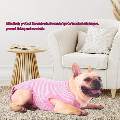 Dog Recovery Suit Pink Female Spay Surgical Small Shirt, Male Surgery Recovery Suit,Pink-White Striped XS