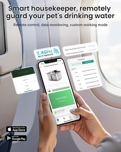 Dog Water Bowl Dispenser Large,10L Dog Water Fountains with APP Monitoring, Pet Cat Water Fountain Stainless Steel, Safe Multi-Filtered Automatic Water Dispenser for Dogs 2.4G Wi-Fi 2.64Gal/338 Oz