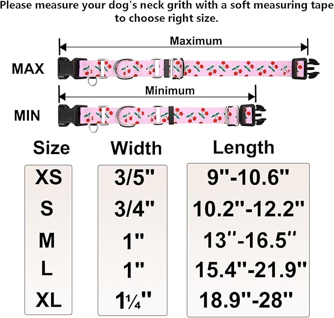Martingale Dog Collar for Medium Dogs with Buckle No Pull Pink Girl Cute Dog Collars (Cherry, Medium)