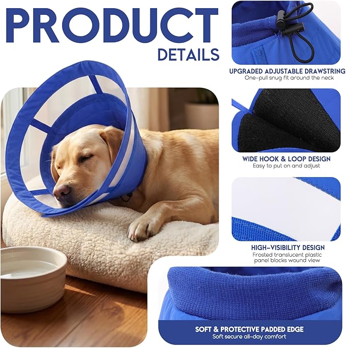 ASENKU Dog Cone Collar, Protective Recovery Dog Collar After Surgery, Comfy Adjustable Cone for Dogs to Stop Licking, Pet E-Collar for Small, Medium & Large Dogs(Blue, L)