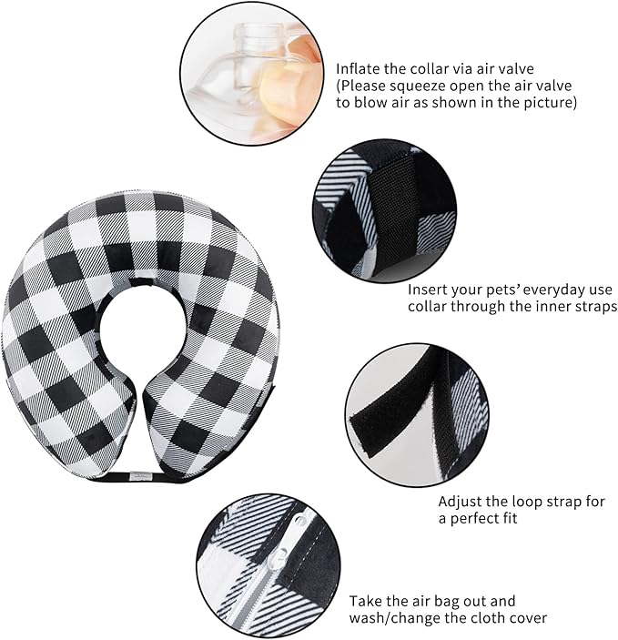 CuteBone Inflatable Dog Neck Donut with Removable Soft Fleece Covers for Small/Medium/Large Dogs and Cats After Surgery GWB03XL