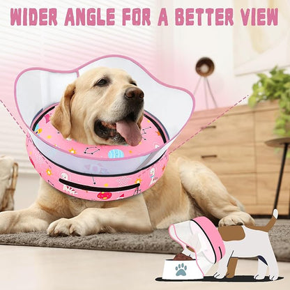 Elevated Inflatable Dog Cone Collar to Stop Licking, Dog Donut Collar After Surgery, Soft Pet Cone Alternative for Small Medium Large Dogs
