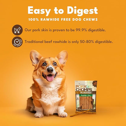 Pork Chomps Roasted Pork Skin Dog Chews, 5 Inch Mini Twists, 20 Count - Long-Lasting Treats for Dogs - High Protein, Rawhide-Free, Low Fat, Healthy & Delicious Chews