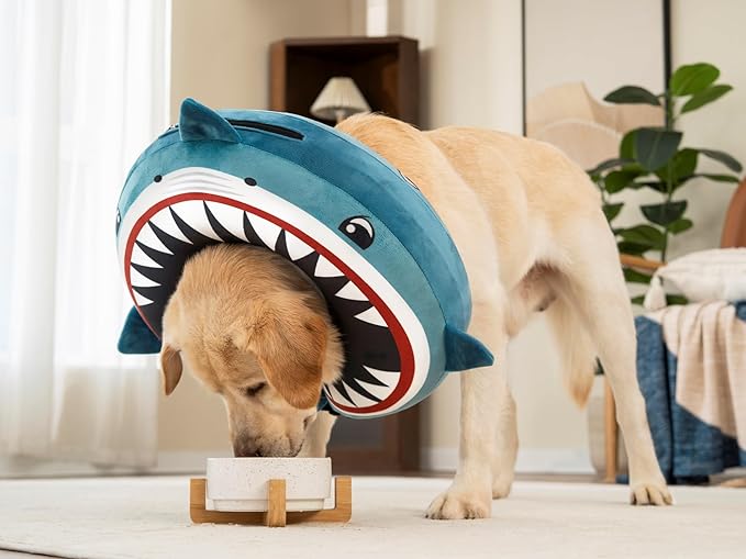 Dog Cone Inflatable Widen Dog Neck Donut Collar, Soft Cone Alternative After Surgery for Large Medium Small Dogs to Stop Licking (Blue Shark, Large)