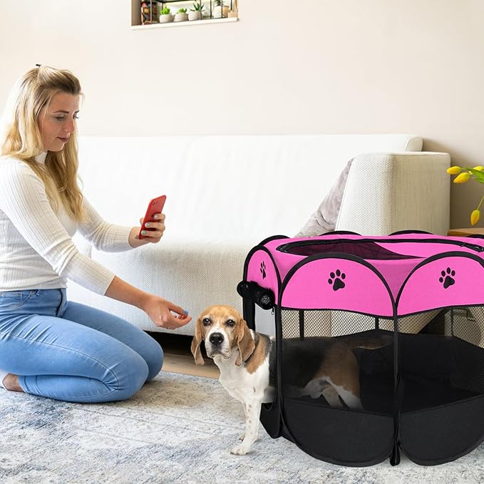 Pet Cat Playpen for Indoor Cats Enclosed, Portable Foldable Dog Playpen Outdoor with Zipper Top Cover Door for Dogs, Cats, Small Animals