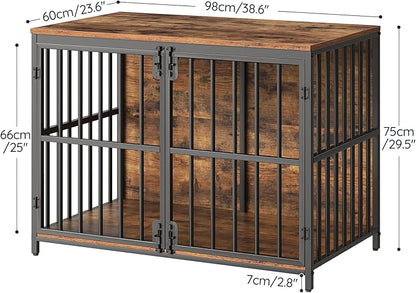 HOOBRO 38.6" Dog Crate Furniture, Wooden Dog Kennel Indoor, Heavy Duty Dog Cage for Small/Medium Dog, Decorative Side End Table, Rustic Brown and Black BF100GW03