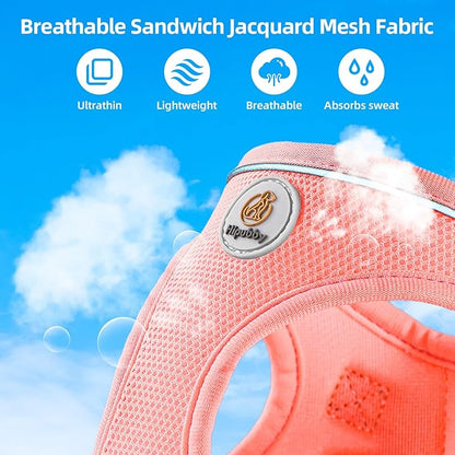 Hipubby Dog Harness and Leash Set, No Pull Soft Mesh Puppy Harness for Small Medium Dogs, Cats - Step in Reflective Breathable Lightweight Vest Harness for Walking, Training - Pink, M
