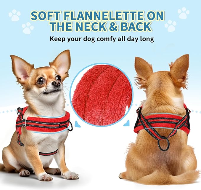 SlowTon No Pull Small Dog Harness and Leash Set, Puppy Soft Vest Harness Neck & Chest Adjustable, Reflective Lightweight Harness & Anti-Twist Pet Lead Combo for Small Medium Dogs (R-Front Clip,XS)