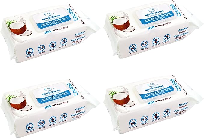 Best Pet Supplies 8" x 9" Large Dog Wipes - Cleaning and Deodorizing for Paws and Coat - Gentle Formula with Coconut Vitamin E for Puppies and Cats - 400 Count
