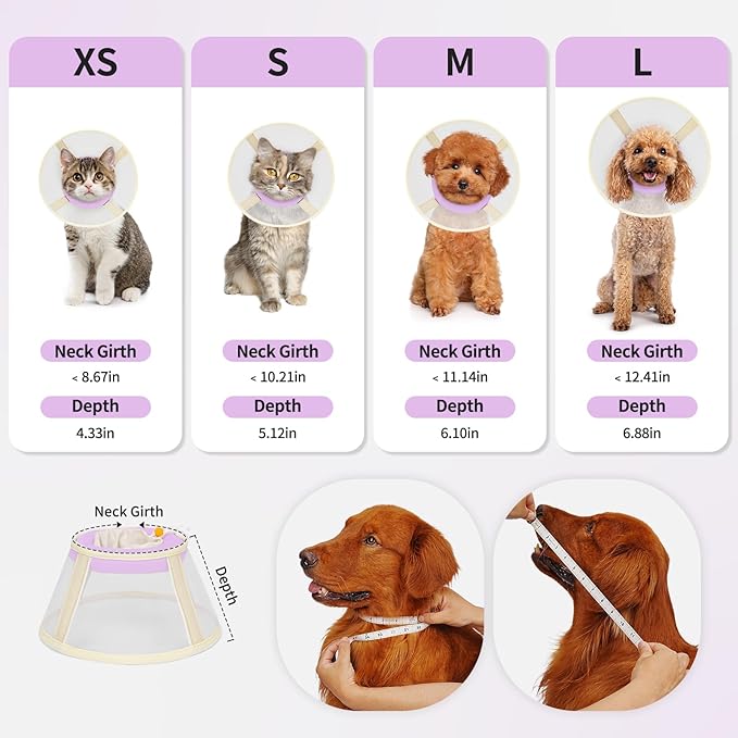 Soft Dog Cone Collar to Stop Licking-Adjustable Comfortable Mesh Recovery Collars After Surgery for Small Miniature Dogs, Alternative to Plastic Elizabethan Collar for Neuter Incision Care (Purple,L)