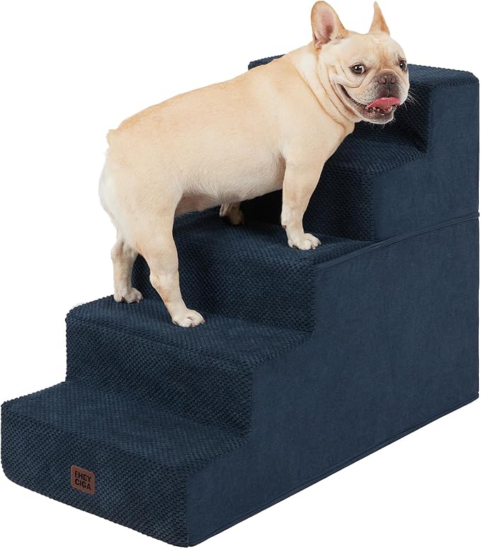 EHEYCIGA Dog Stairs for Bed 25" H, 5-Step Extra Wide Dog Steps for High Bed, Pet Steps for Small Dogs and Cats, Non-Slip Balanced Pet Ramp Indoor, Navy Blue