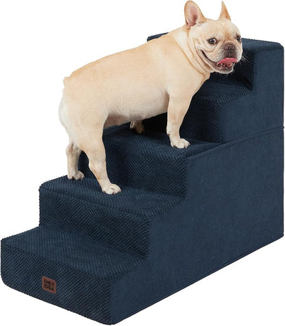 EHEYCIGA Dog Stairs for Bed 25" H, 5-Step Extra Wide Dog Steps for High Bed, Pet Steps for Small Dogs and Cats, Non-Slip Balanced Pet Ramp Indoor, Navy Blue