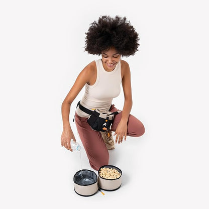 OllyDog Superbowl | Collapsible Dog Travel Bowl | 2 Compartment Food & Water | Foldable| Portable Dog Bowl | Hiking, Camping (Con Leche)