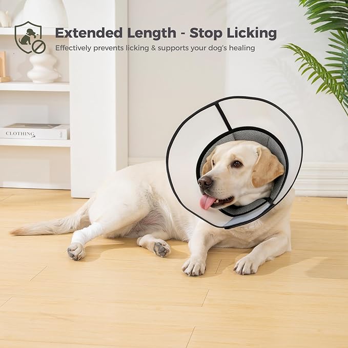 Avont Dog Cone Collar After Surgery, Alternative Adjustable Elizabeth Cone for Medium Large Dogs, Comfy Breathable Pet Recovery Collar to Stop Licking -Dark Green(S)