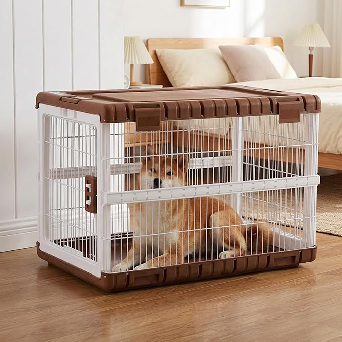 ZOMISIA Collapsible Dog Crate for Large Dogs - 36" L Heavy Duty Dog Kennel No Tools Required with 4 Sides Steel Foldable Cage for Dogs Indoor, Portable Carrier with 2 Smooth Wheels, Woodgrain