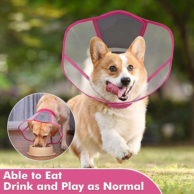 Allroaring Dog Cone, Adjustable Dog Cone Collar, Soft Cones for Large Dogs, Elizabethan Collar for Pet After Surgery, Large Pet Recovery Collars & Cones to Stop Licking Lightweight E-Collar,RoseRed XL