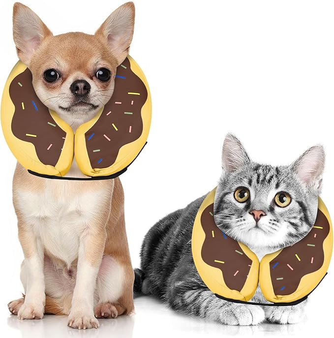 MIDOG Soft Inflatable Dog Cone, Donut E-Collar Alternative for After Surgery, Prevents Licking, Allowing Normal Eating & Vision, Comfortable Recovery Collar for Small Medium Large Dogs & Cats,Brown-XS