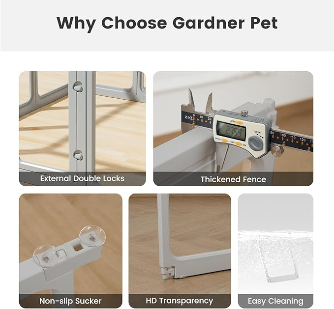 Clear Acrylic Dog Playpen - 30.4 x 30.4 Inch, 24" H 8 Planes Transparent Dog Fence Indoor, Sturdy Pet Pen for Puppy/Small Dog/Rabbit/Pig, Easy Assemble & Cleaning Plastic Whelping Box Enclosure, Grey