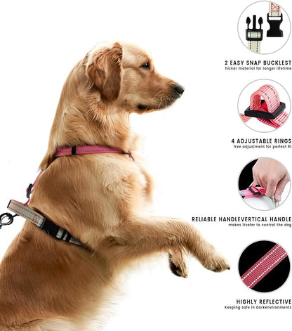 Roses&Poetry Dog Harness for Large Dogs, No-Pull Dog Harness and Leash Set Adjustable Reflective, Dog Vest Harnesses Comfort Padded Handle, Pet Harness for Training Outdoor Walking（Pink-L