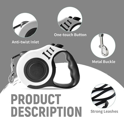 Retractable Dog Leash Automatic Telescopic Tractor Dog Tape, Pet Tape 10/16 FT Durable and Convenient, with Non-Slip Handle, Suitable for Small and Medium-Sized Dogs White