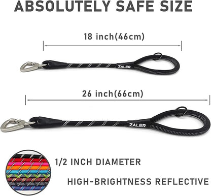 ZALER Short Dog Leash, 18 Inches Rope Traffic Leashes for Dogs, Reflective Dog Lead with O-Ring, Heavy Duty Pet Leash for Large and Medium Dogs (18'' Black)