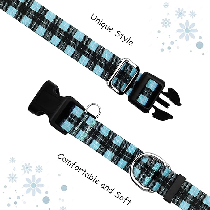 Martingale Collar for Dogs with Buckle No Pull Adjustable Nylon Limited Slip Training Dog Collars (Blue Plaid, Medium)