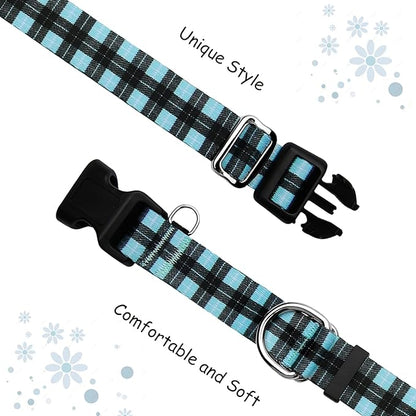 Martingale Collar for Dogs with Buckle No Pull Adjustable Nylon Limited Slip Training Dog Collars (Blue Plaid, Small)