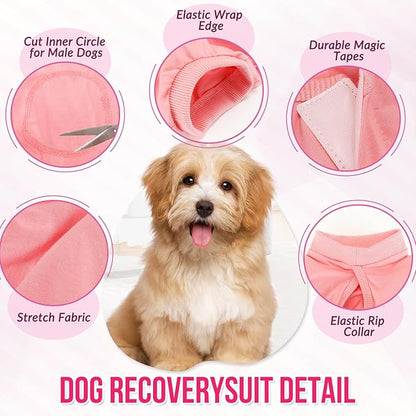 SlowTon Dog Recovery Suit - Surgery Recovery Suit for Female Male Dogs, Dog Onesie After Spay Abdominal Wounds, E-Collar Cone Alternative Prevent Licking Pet Surgical Suit(Light Pink,XXL)
