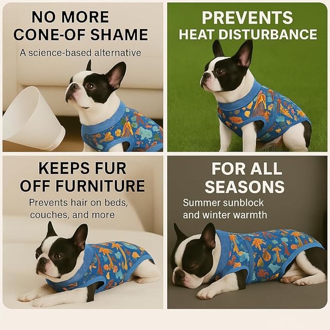 PetWarm Dog Spay Recovery Suit, Surgery Suit for Dogs, Onesie for Dogs, Anti-Licking Dog Surgical Recovery Pajamas, Bodysuit for Abdominal Affected Areas Sensitive Skin Areas, Zoo Pattern, Blue, XS