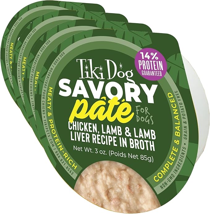 Tiki Dog Pate Wet Dog Food, Chicken, Lamb & Lamb Liver, 3 oz. Cup (4 Count) (Pack of 4)