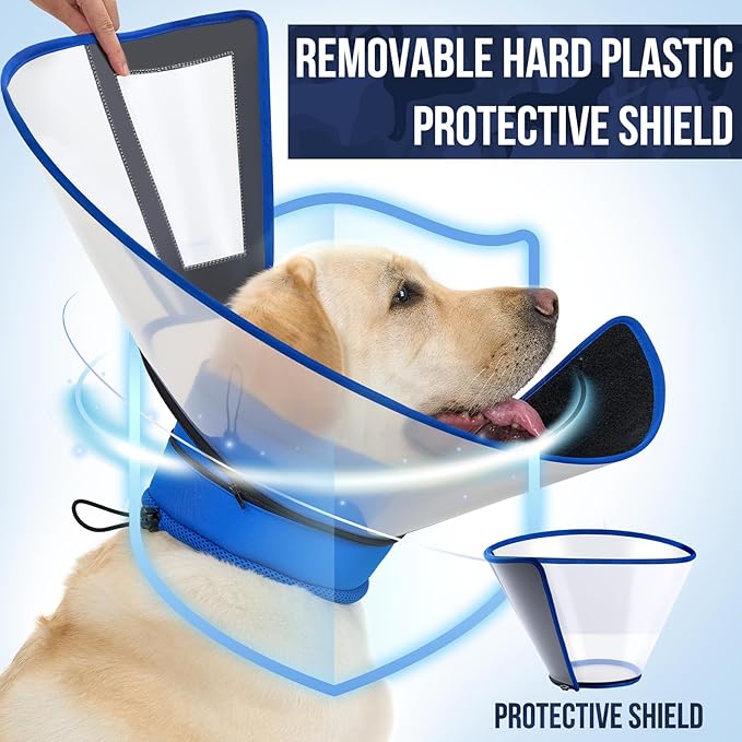 OneTigris Depth Adjustable Soft Dog Cone Collar for Medium Large Dogs After Surgery, Recovery for Small Dogs, Lightweight Elizabethan Collar for Dog to Stop Licking (Blue, M)