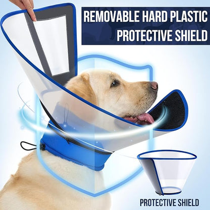 OneTigris Depth Adjustable Soft Dog Cone Collar for Medium Large Dogs After Surgery, Recovery for Small Dogs, Lightweight Elizabethan Collar for Dog to Stop Licking (Blue, XXL)