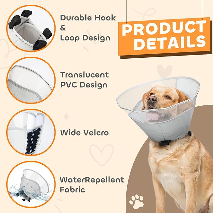 Soft Dog Cone Collar for Large Medium Small Dogs, Adjustable Cones for Dogs to Stop Licking, Recovery Collar After Surgery to Prevent Licking-Comfortable Alternative to Dog Cones(M(Neck:13.2"-15.5")