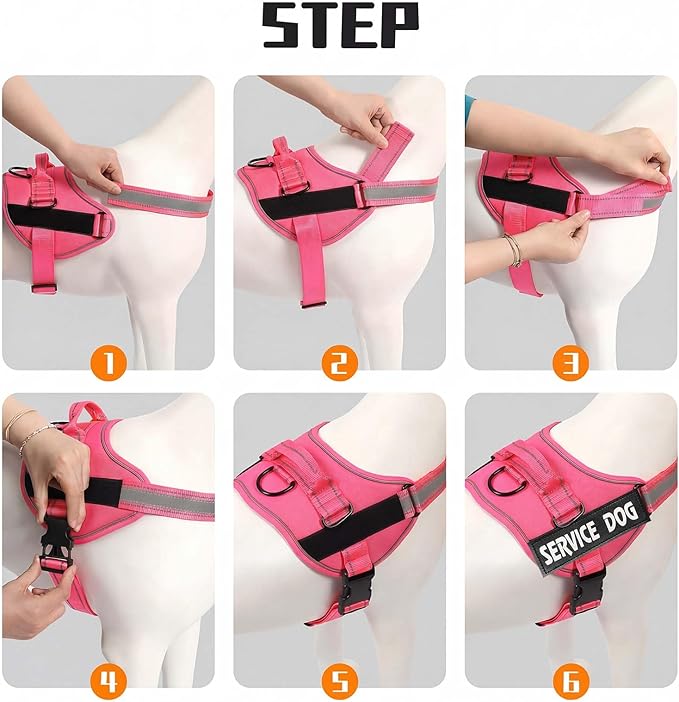 MUMUPET Service Dog Harness, No Pull Reflective Adjustable with Handle, Soft Breathable Padding for Small Dogs, 2 Removable Velcro Patches (Hot Pink, S)