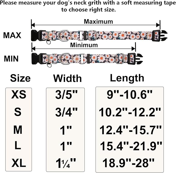Martingale Collar for Dogs Flower Dog Collar with Quick Release Buckle Adjustable Nylon Soft Dog Collars for Small Dogs, Daisy
