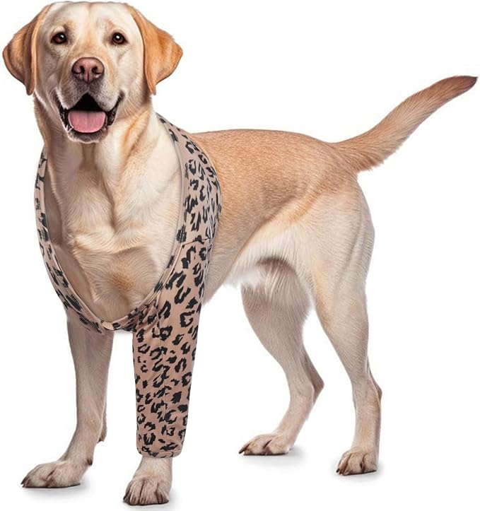 ROZKITCH Dog Wound Protector for Front Right Left Leg, Pet Prevent Licking Wound Elbow Knee Protector, Dog Recovery Suit Cone Collar Alternative for Sprain ACL CCL Arthritis Joint Care Brown XS