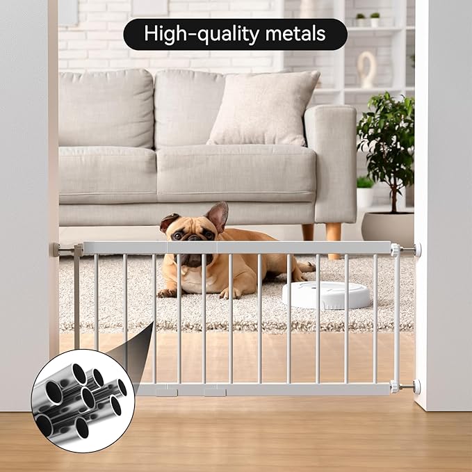 Short Dog Gate Indoor - MOOECKOM 10" Tall Small Dog Gate 18"-36'' Width Expandable, Easily Step Over Pet Gate with 2 Extension Kits - Pressure Mounted for Doorways Stairs.