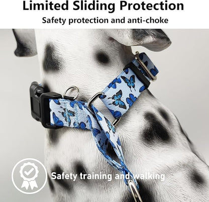 Martingale Collar for Dogs with Buckle Nylon Slip No Pull Training Dog Collars (Blue Butterfly, XLarge)