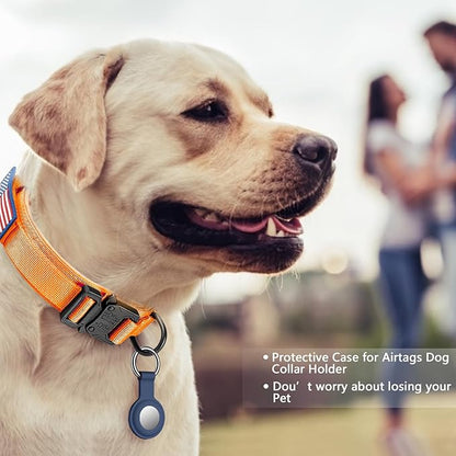 DAGANXI Tactical Dog Collar, Adjustable Military Training Nylon Dog Collar with Control Handle and Heavy Metal Buckle for Medium and Large Dogs, with Patches and Airtags Case (Orange-Set, XL)