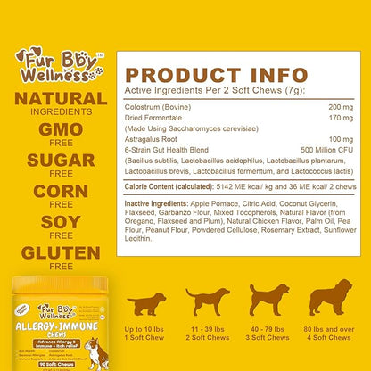 Allergy & Immune Support for Dogs Anti-Itch - Provide Seasonal Allergy Relief, Dog Probiotics for Itchy Skin, Ears, Eyes, and Stops Paw Licking - 90 Soft Chews