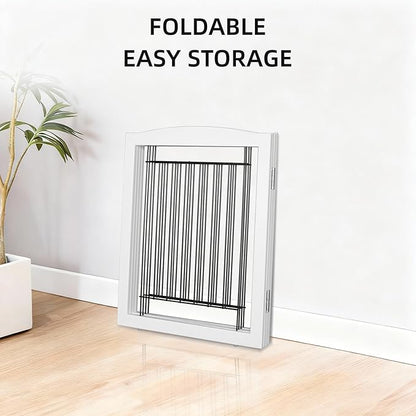 ZJSF Freestanding Dog Fence Indoor, Foldable Dog Gate for Doorways, Stairs or Hallways, Sturdy Wood Extra Wide Pet Gate with Support Feet for The House, White, 32 "Height-2 Panels