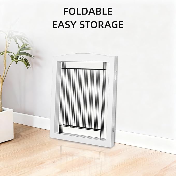 ZJSF Freestanding Dog Fence Indoor, Foldable Dog Gate for Doorways, Stairs or Hallways, Sturdy Wood Extra Wide Pet Gate with Support Feet for The House, White, 32 "Height-4 Panels