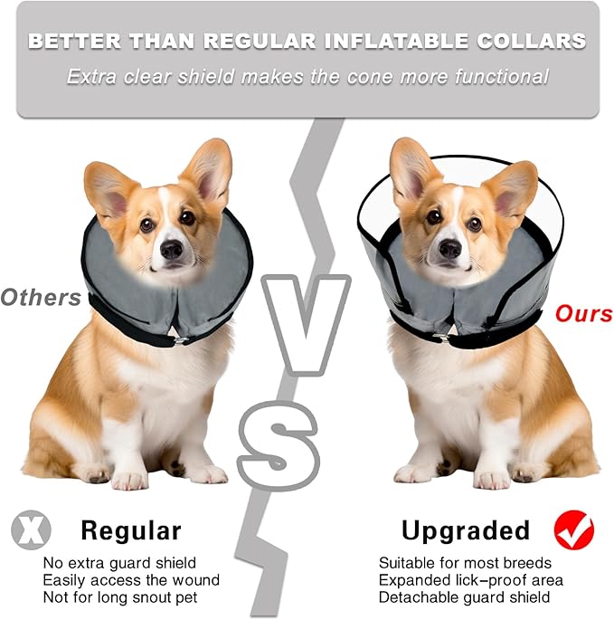 MRSOHRET Dog Cone, Dog Surgery Collar, Inflatable Cones for Small Medium Large Dogs, Grey Recovery Collar, Does not Impede Vision (S Grey)