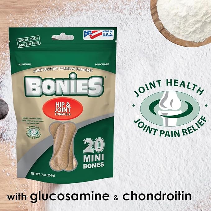 Bonies Natural Hip & Joint Formula Large-Sized Single Bone, Glucosamine & Omega Fatty Acids, Fresh Breath, Clean Teeth, Low Calories, Chicken Flavor, [Large Dogs], 5 Bones