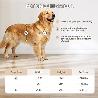 XL Dog Door for Door, Never Rust Plastic Extra Large Doggy Door for Interior and Exterior Doors, X Large Pet Door with 2 Magnetic Flaps, Closing Panel, Dog Doors for Pets Up to 220LB