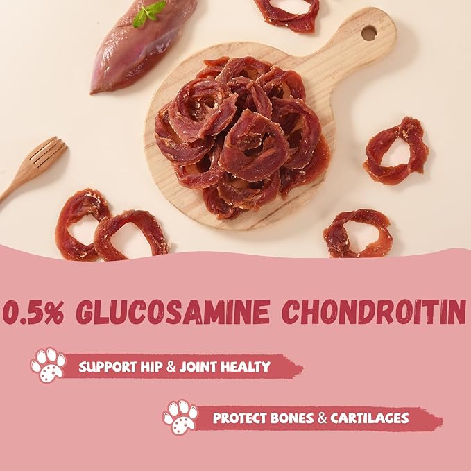 Pawmate Dog Treats Duck Jerky Rings, Natural Duck Brest w/Glucosamine Chondroitin, Healthy Training Treats Snacks for Small Medium Large Dogs, 10.6 oz