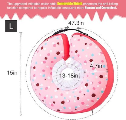 Dog Cone Collar Inflatable Donut for Large Medium Small Dogs, Soft Waterproof Dog Cone Alternative After Surgery Prevents Licking Wounds Easy Clean (Pink, L (Neck 13.5"-18"))