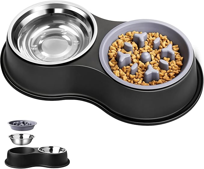 Epetslove Dog Bowls Double Dog Water and Food Bowls Stainless Steel Bowls with Non-Slip Resin Station, Pet Feeder Bowls for Puppy Medium Dogs Cats