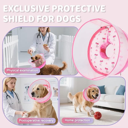 Inflatable Recovery Dog Cone Collar for Large Medium Dogs After Surgery, Soft Dog Donut Collar Adjustable Recovery Bone for Pets, Prevent from Biting & Scratching (Pink, M+)